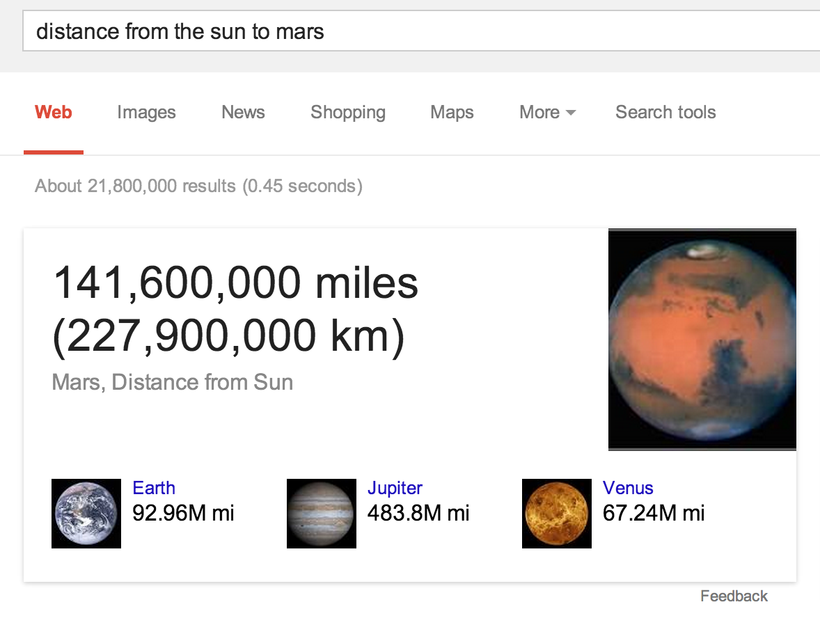 Distance from the sun to Mars