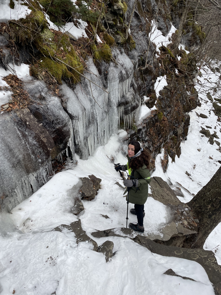 Alex on frozen waterfall